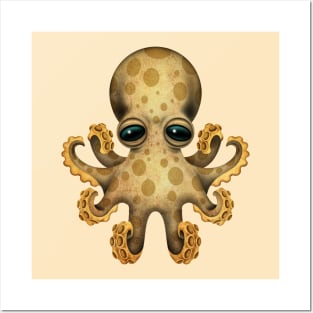 Cute Brown Baby Octopus Posters and Art